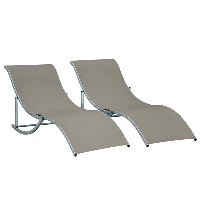 Foldable S-shaped Lounge Chairs, Set of 2 - Sun Lounger Recliner for Outdoor, Patio, Beach, Garden - Light Grey Comfort Seating