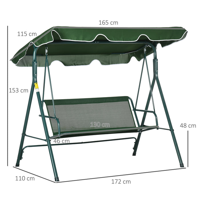 Garden Swing Chair with Adjustable Canopy - 3-Seater, Steel Frame, Padded Comfort, in Lush Green - Perfect Outdoor Lounging for Family and Friends