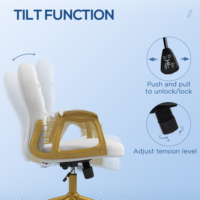 Ergonomic Height-Adjustable Task Chair - Plush Button-Tufted Workstation Chair with Padded Armrests & Tilt Feature - Comfortable Seating for Home Office Professionals, Cream White