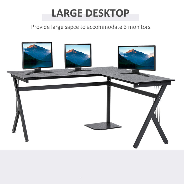 L-Shaped Corner Computer Desk with CPU Stand - Laptop Workstation for Home Office, Space-Saving Black PC Table - Ideal for Remote Work & Study Environments