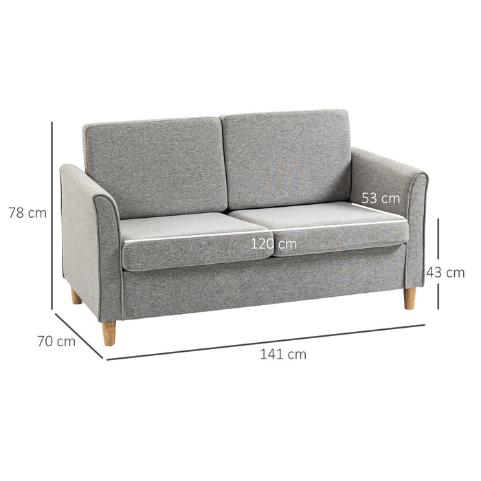 Modern Compact Loveseat - 2-Seater Sofa with Wood Legs and Armrests in Light Grey - Ideal for Cozy Living Spaces