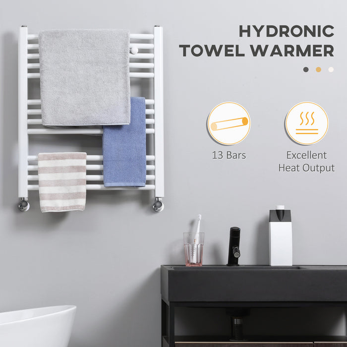 Hydronic Ladder-Style Towel Warmer - 600x700mm Straight Heated Towel Rail for Bathroom Central Heating - White Radiator for Cozy & Dry Towels