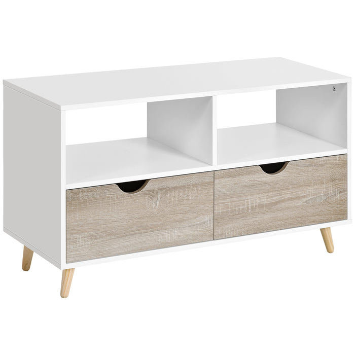 Modern White/Oak Finish Particle Board TV Stand - Spacious Media Unit with Ample Storage - Ideal for Contemporary Home Entertainment Setup