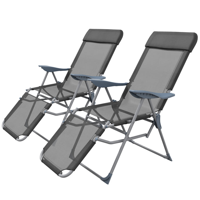 Outdoor Sun Lounger Set of 2 - Reclining Garden Chairs with Adjustable Footrest & 5-Level Backrest, Includes Headrest, Black - Perfect for Patio Relaxation & Comfort