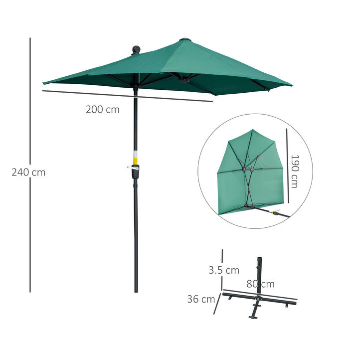 Half Parasol Market Umbrella 2m - Garden Balcony Sunshade with Crank Handle & Double-Sided Canopy - Includes Cross Base, Ideal for Small Spaces & Outdoor Shade