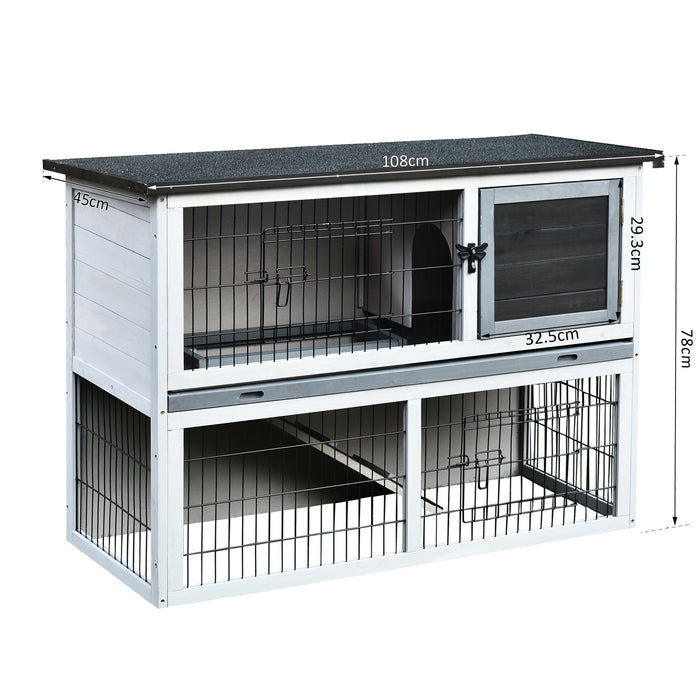 Double-Deck Small Animal Hutch - Fir Wood Construction with Slide-Out Cleaning Tray - Ideal for Rabbits & Guinea Pigs