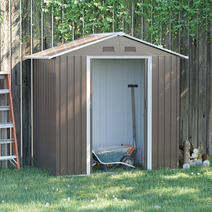 Outdoor Metal Storage Shed - 6.5ft x 3.5ft with Double Sliding Doors and 4 Ventilation Vents, Grey - Ideal for Garden Tool Organization