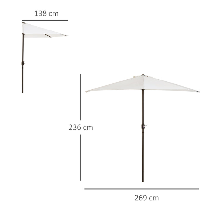 Balcony Half Parasol with 5 Steel Ribs - 2.7m Cream White Outdoor Garden Umbrella - Ideal for Small Spaces & Patios