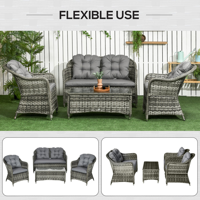 PE Rattan Wicker Sofa Set, 4 Pieces - Outdoor Patio Furniture with Coffee Table and Cushions - Ideal for Conservatory, Lawn and Patio Comfort