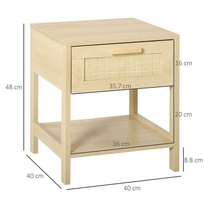 Rattan Nightstand with Drawer - Bedroom Bedside End Table with Storage Shelf - Chic Living Room Organizer & Space Saver