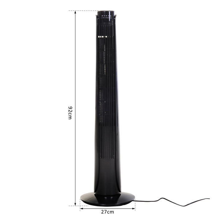 Tower Fan with Oscillation and Remote Control - 36-Inch, 3-Speed, Timer, Quiet Operation for Home Office Bedroom - Sleek Black, 92cm Tall