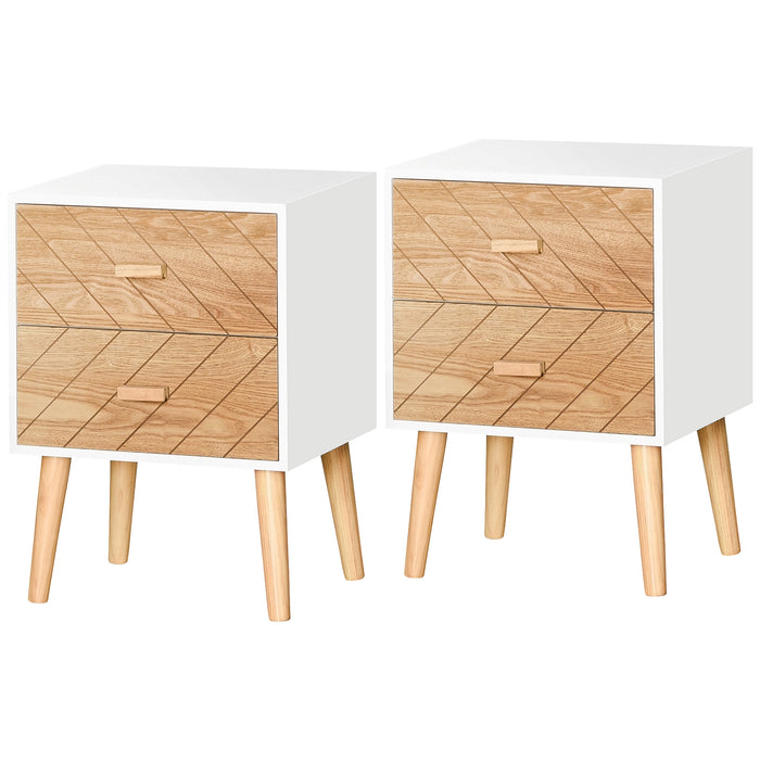 Pine-Legged Nightstands - Set of 2 Wooden Bedside Tables with Storage Drawers - Bedroom Organization Solutions