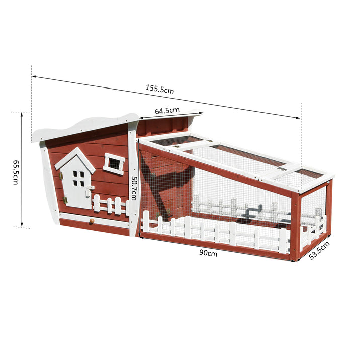 Premium Fir Wood Rabbit Hutch with Wine-Brown Finish - Outdoor Bunny Cage with Ramp - Ideal Shelter for Pet Rabbits and Small Animals