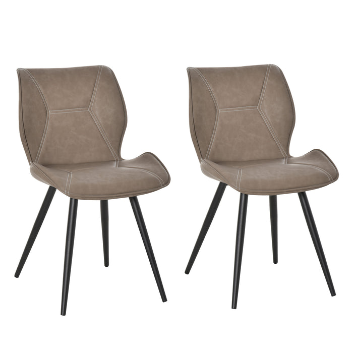 Contrast Stitched PU Leather Dining Chairs - Racing-Style Accent Seats with Steel Legs and Ergonomic Back Padding - Elegant Home Living Room Seating Solution