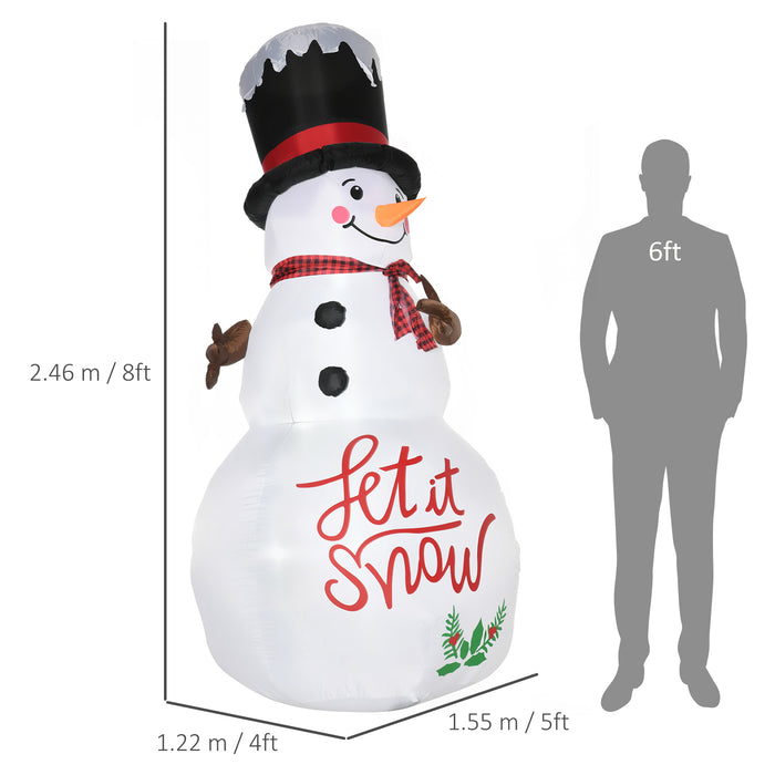 Jolly 8ft Inflatable Snowman with Festive Attire - Black Hat and Red Scarf, LED Illuminated - Outdoor Holiday Display for Lawn and Party Decor