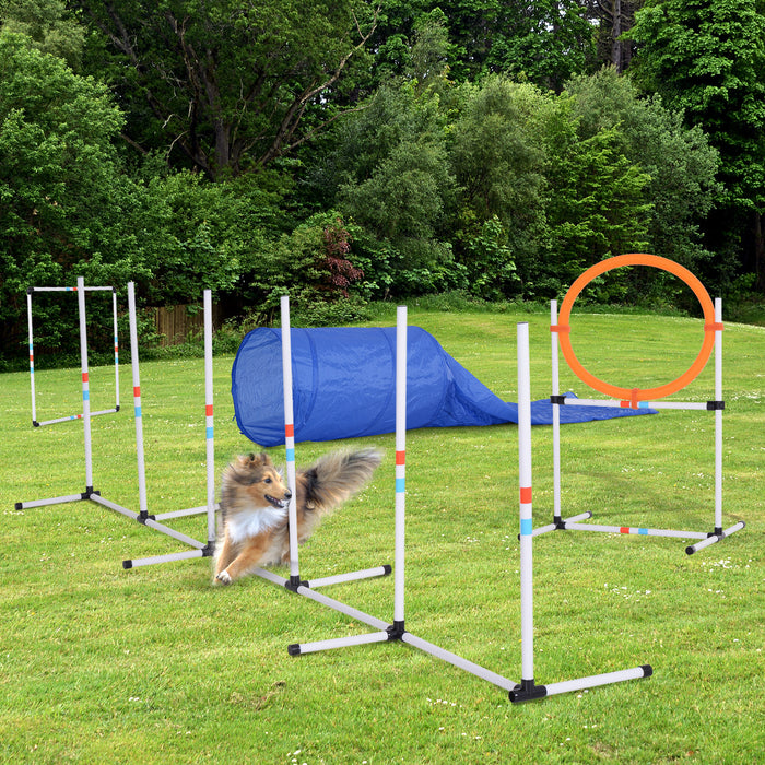 Dog Agility Training Kit - 5-Piece PE Obstacle Course Set, White - Ideal for Dog Agility, Exercise, and Play