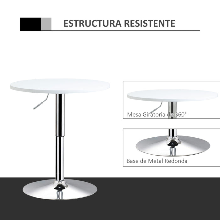 Adjustable-Height Bar Table Φ60cm - Round Swivel Top Bistro Counter with Sturdy Metal Frame, Stylish White - Ideal for Kitchen or Conservatory Spaces