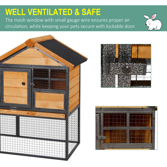 Elevated Wood and Metal Guinea Pig Hutch - Spacious Rabbit Cage with Slide-Out Cleaning Tray - Ideal Outdoor Bunny House for Pets