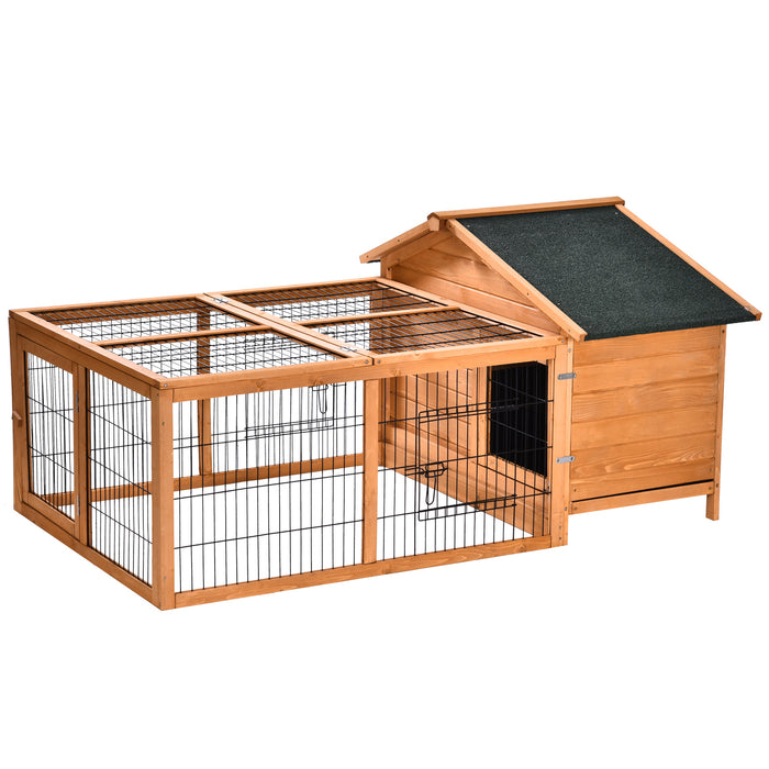 Wooden Small Animal Shelter - Detachable Guinea Pig & Rabbit Hutch with Openable Run and Roof, Slide-out Cleaning Tray - Ideal Pet House for Indoor and Outdoor Use