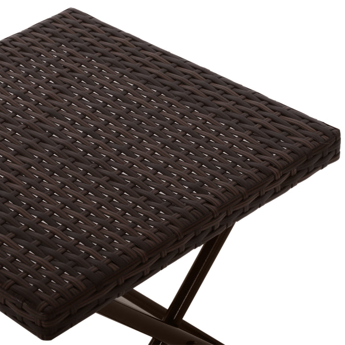 Folding Rattan Side Table - Compact Square Wicker Coffee Table for Outdoor, Garden & Balcony - Durable Patio Furniture for Small Spaces, 40cm H/L/W Brown