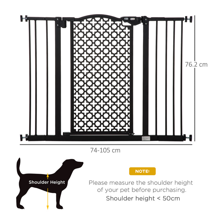 Pet Safety Gate Barrier 74-105 cm - Auto Close & Double Locking System for Doorways and Stairways - Ideal for Household Use to Keep Pets Secure