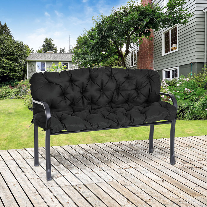 3-Seater Bench Cushion with Backrest - Comfortable Garden Chair Pad with Secure Ties, 98x150cm, Black - Ideal for Indoor & Outdoor Seating Areas