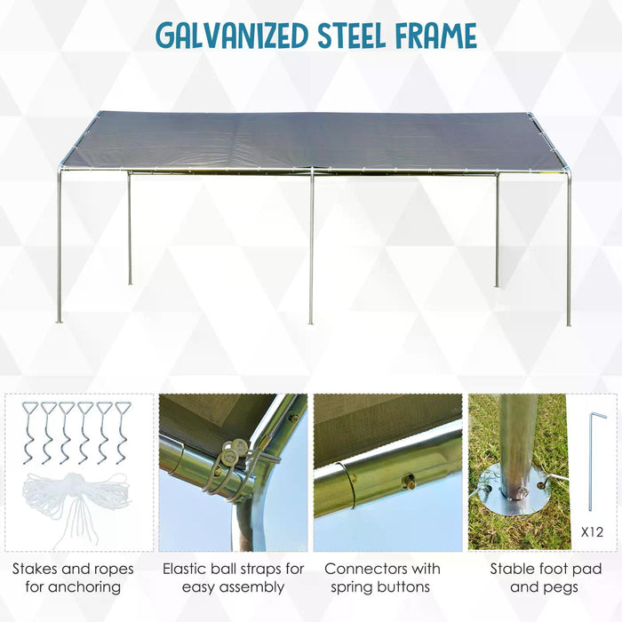 Heavy Duty 3x6m Galvanized Steel Car Shelter - Outdoor Carport Garage with UV and Water Resistant Canopy - Sturdy Protection for Vehicles, Grey