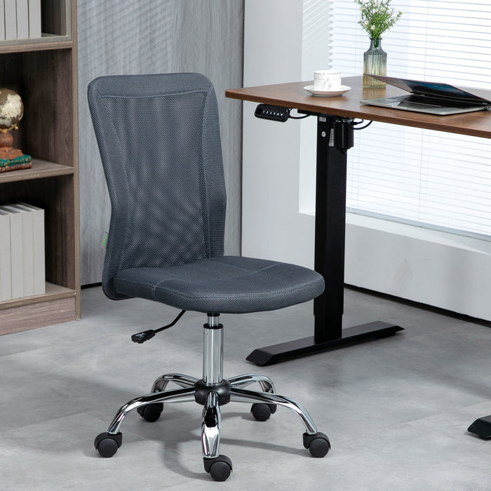 Ergonomic Armless Task Chair - Breathable Mesh Swivel Computer Desk Chair with Adjustable Height - Ideal for Home Office and Study Use, Dark Grey