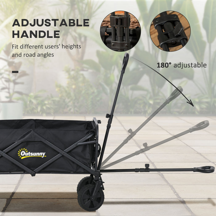 Heavy-Duty Folding Cargo Wagon Trolley with Telescopic Handle - Black - Ideal for Transporting Gear, Groceries, and Tools