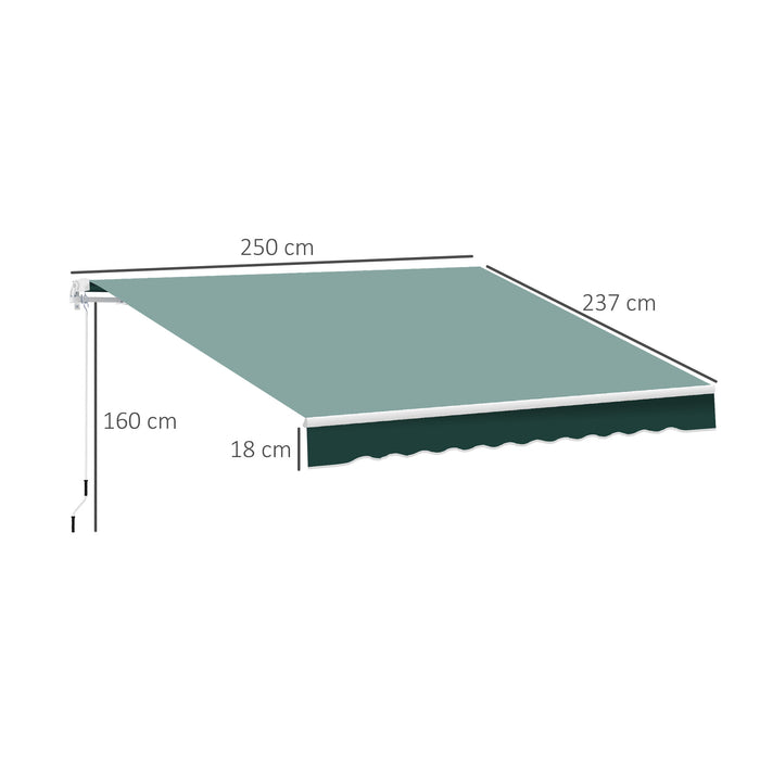 Manual Retractable Awning 2.5m x 2m - Green Sun Shade Shelter for Garden Patio with Winding Handle - Outdoor Living Space Enhancement