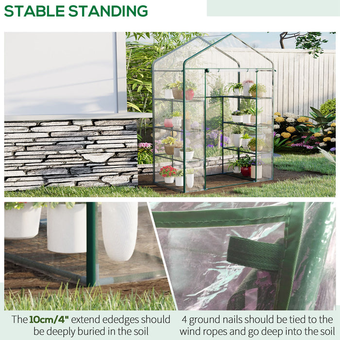 4-Tier 8-Shelf Walk-In Greenhouse - Transparent, Metal Frame, 143L x 73W x 195H cm - Ideal for Garden Plant Protection and Growth
