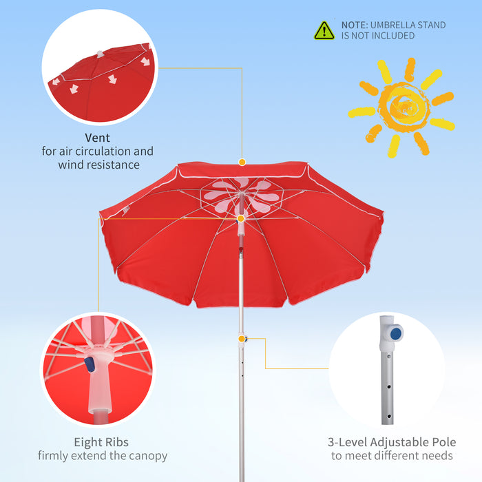 Arced Beach Umbrella 1.9m with 3-Angle Canopy - Aluminium Frame, Pointed Spike, Carry Bag - Outdoor Sun Shelter for Patio and Beach Safety, Red Color