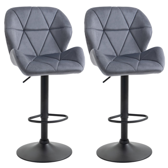 Adjustable Dark Grey Bar Stools - Set of 2 Armless Upholstered Swivel Counter Chairs with Backs and Footrest - Ideal for Home Bar and Kitchen Seating