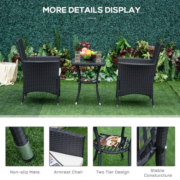 Rattan Bistro Furniture Set - 3-Piece Woven Patio Chairs and Table - Ideal for Garden and Conservatory Lounging