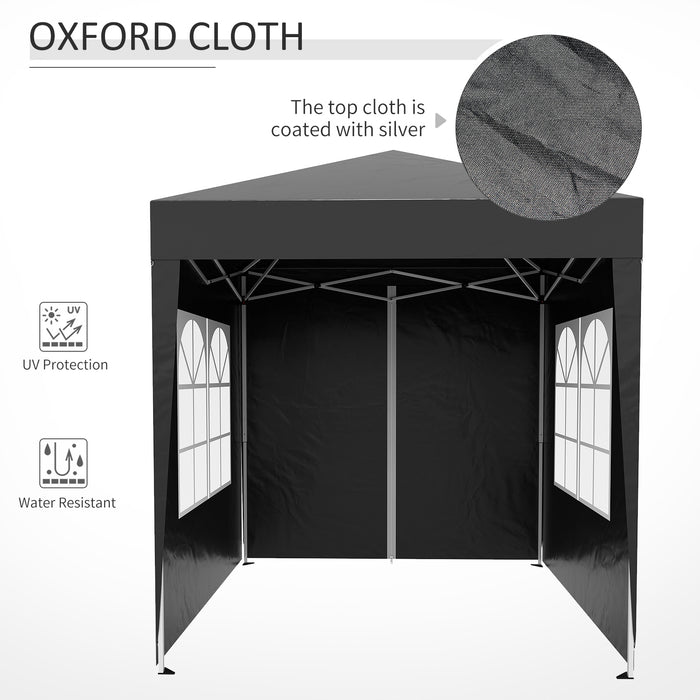 Pop Up Garden Gazebo Shelter 2x2m - Removable Side Walls & Portable Carrying Bag, Black - Ideal for Outdoor Parties & Camping Adventures