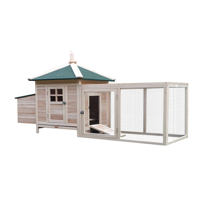 Outdoor Chicken Coop and Rabbit Hutch - Hen House with Nesting Box and Poultry Cage Pen, 196x76x97cm - Ideal for Backyard Farming and Pet Enclosure