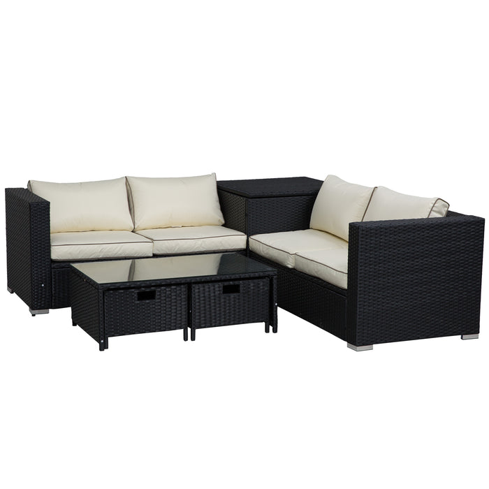 4-Seater Rattan Garden Furniture Set - Patio Sofa with Storage, Coffee Table & Corner Sofa - Perfect for Outdoor Entertaining and Relaxation