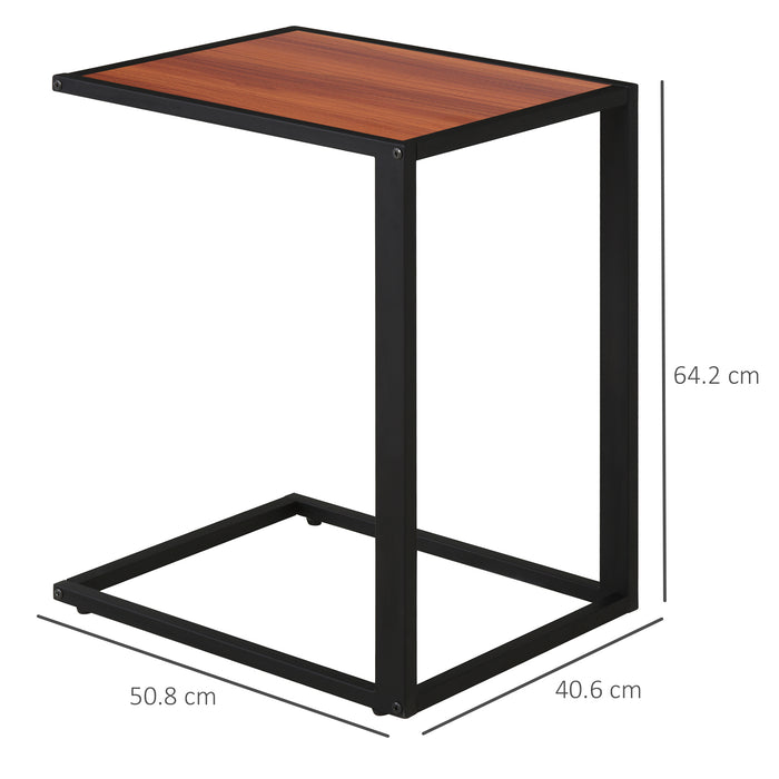 C-Shaped End Table with Sturdy Metal Frame - Walnut Top Accent Sofa Side Table for Living Room and Bedroom - Ideal for Couch Convenience and Space Saving