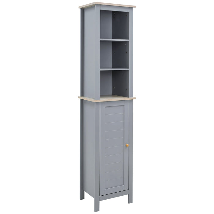 Tall Grey Bathroom Storage Cabinet - 3-Tier Shelving & Enclosed Cupboard Space - Free Standing Linen Tower for Space Optimization