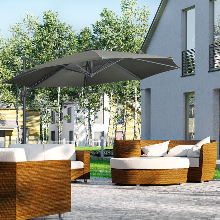 Cantilever Parasol with Cross Base - 3x3m Garden Umbrella with 360° Rotation and Tilt Feature, Grey - Ideal for Patio & Outdoor Shade