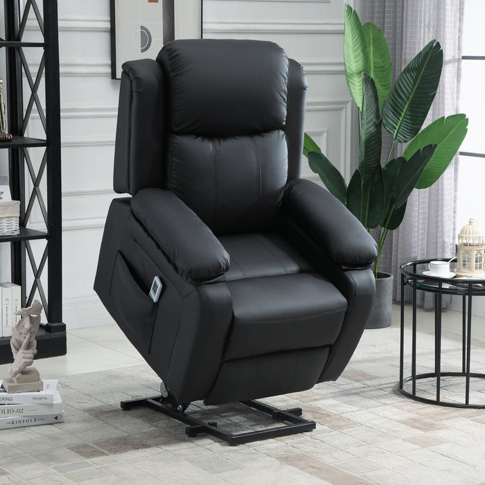 Electric Power Lift Recliner with Massage - Vibration Massage, Remote Control, Side Pocket, Black - Ideal for Elderly and Individuals with Limited Mobility