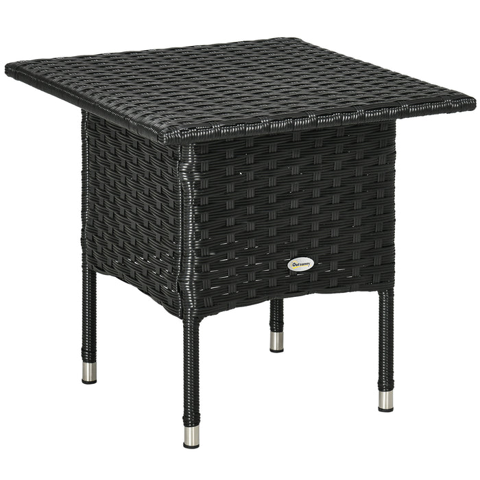 Rattan Outdoor Side Table – Sturdy Plastic-Board-Reinforced Woven Top for Patio & Garden Use – Ideal Coffee Table for Balcony or Backyard in Elegant Black