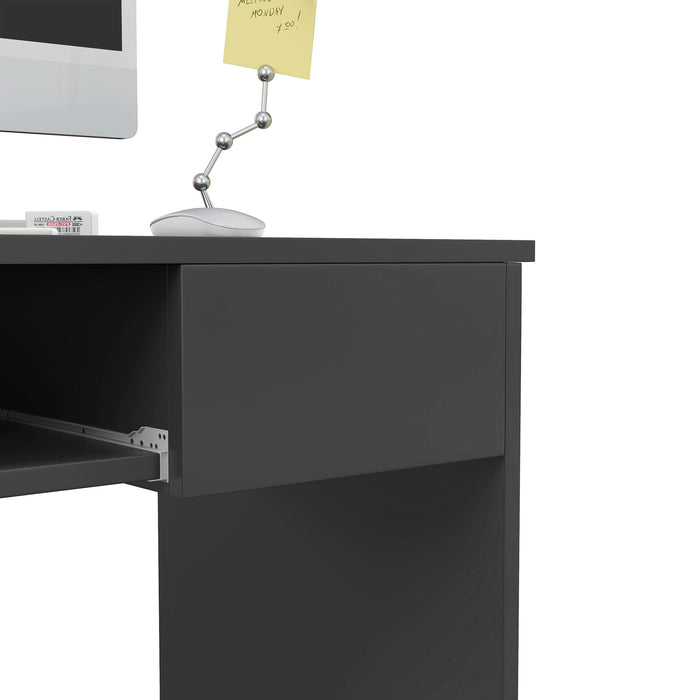 Study Desk with Slide-Out Keyboard Tray and Storage Drawer - Sturdy Compact Writing Table for Home Office - Space-Saving Grey Workstation for Small Spaces