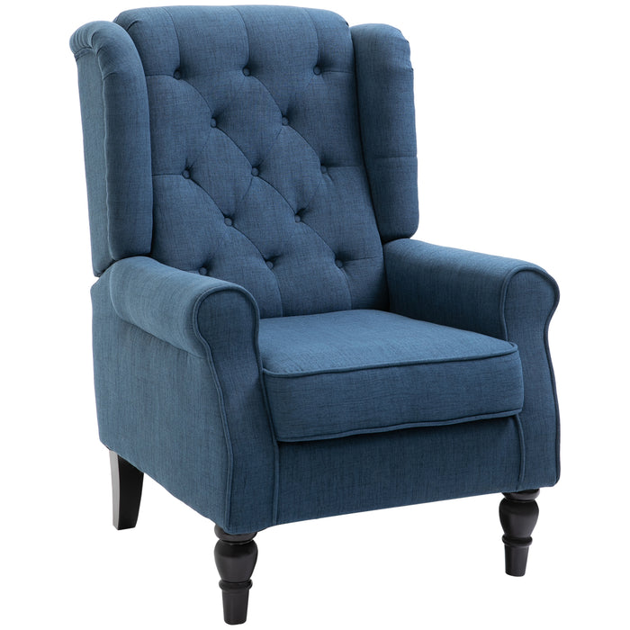 Retro Blue Wingback Accent Chair - Tufted Upholstery and Button Detailing - Elegant Occasional Seating Solution for Living Room and Bedroom