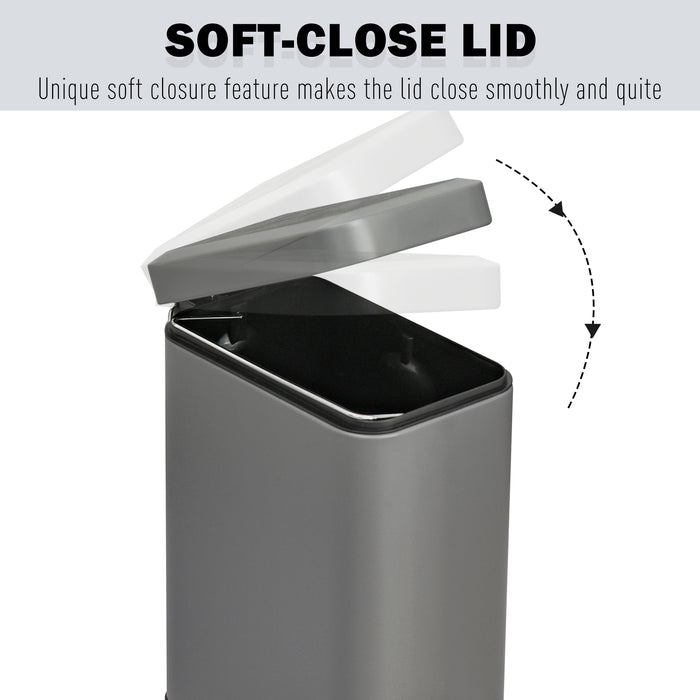 5L Rectangular Compact Bin with Pedal Lid - Steel Body and Removable Bucket, Quiet-Close Lid - Ideal for Tidy Waste Disposal in Home or Office