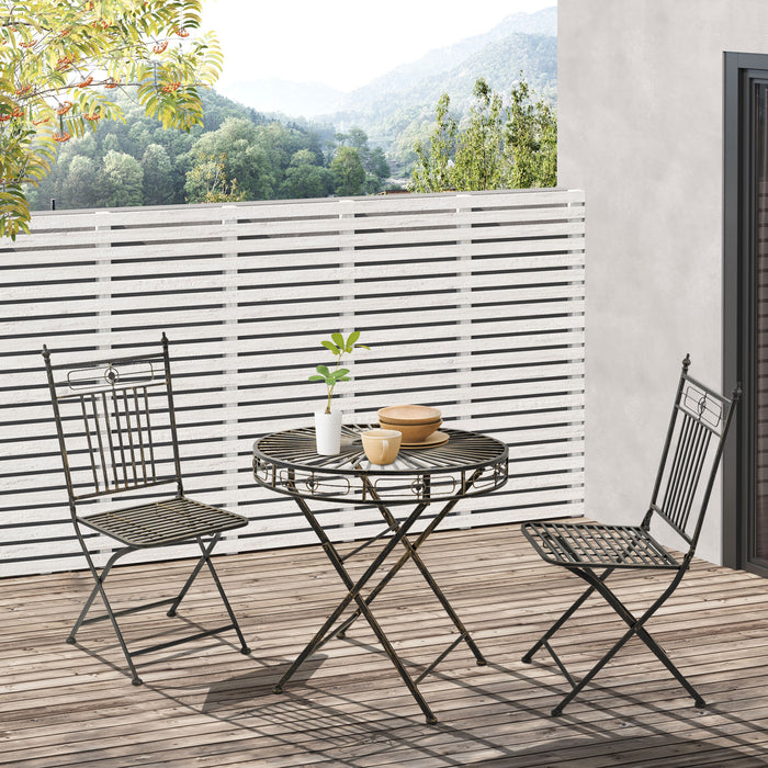 3-Piece Bistro Set for Garden & Outdoor - Foldable Metal Chairs & Round Table in Bronze - Ideal for Lawn, Backyard, and Porch Enjoyment