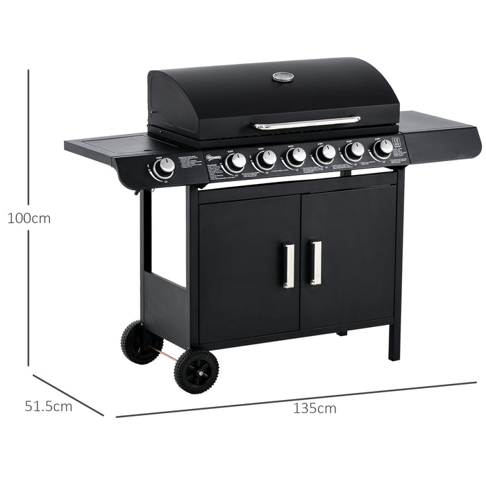 Seven-Burner Propane Barbecue - Built-In Thermometer, Ample Storage - Ideal for Outdoor Cooking Enthusiasts