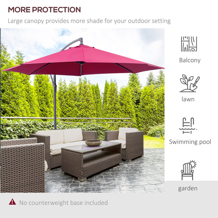 3m Garden Banana Parasol - Hanging Cantilever Umbrella with Crank Handle, Cross Base, Wine Red - Ideal for Outdoor Sunshade and Patio Use