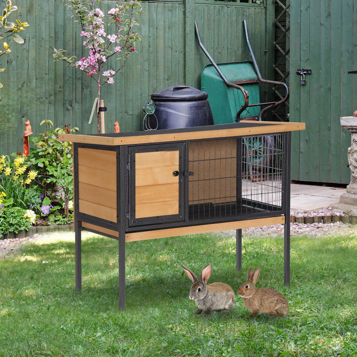 Elevated Wooden Hutch for Guinea Pigs and Bunnies - Outdoor Pet Cage with Slide-Out Tray, Lockable Door, and Openable Roof - Durable Small Animal Shelter for Secure & Easy Cleaning