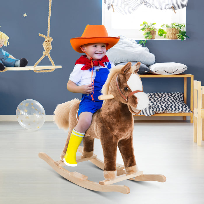 Plush Rocking Horse for Toddlers - Cozy Brown Toy Steed with Soft Fur - Gentle Rocking Motion for Young Children